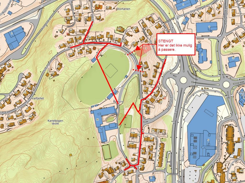 Steinveien - kartskisse som viser midlertidige gangveier. 